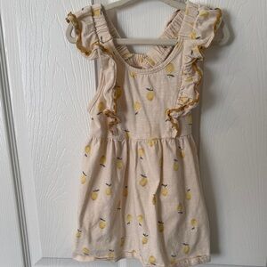 Lemon Print Ruffle Sleeve Kids Dress